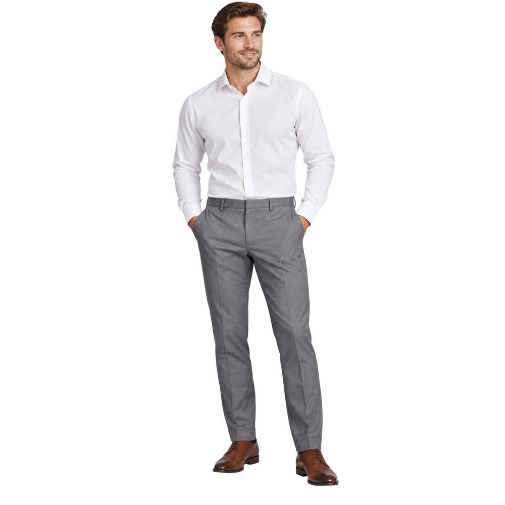 Non iron tailored slim fit navy specked dress pants chino career business 31x30
